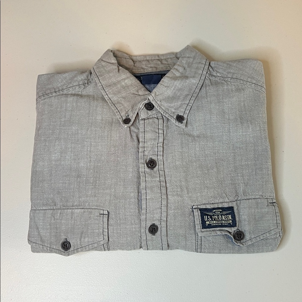 US Polo Assn Casual Button Down Shirt Gray Size Medium